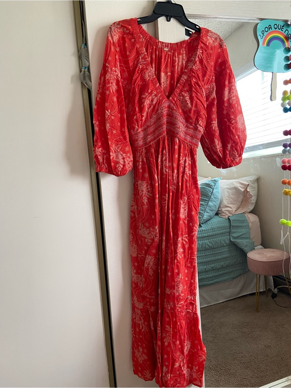 Free People Red Floral Boho Maxi Dress